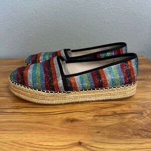 Gianni Bini Espadrilles Size 10 Multi Rhinestone Striped Platform Slip On Shoes